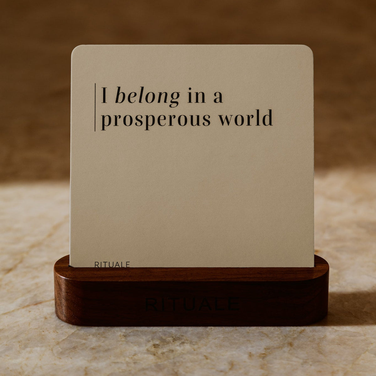 Money affirmation card reading
I belong in a prosperous world
in a walnut stand.